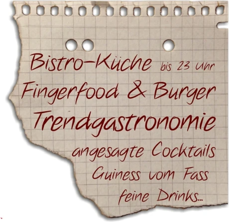 Cocktails, Burger, Guinness vom Fass